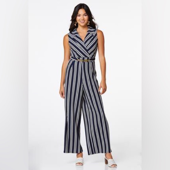 Cato Pants & Jumpsuits Cato Petite Gold Chain Jumpsuit Pitch Navy